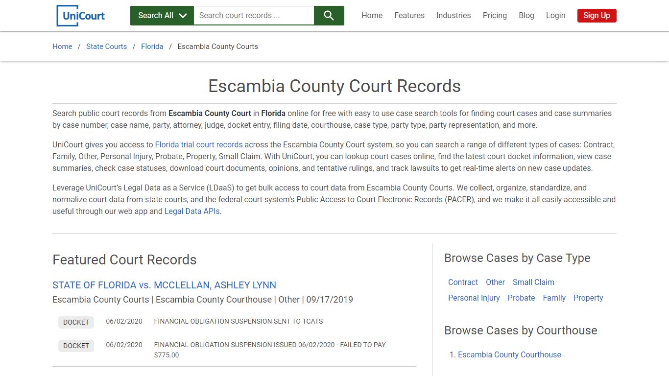 Escambia County Court Records | Florida | UniCourt